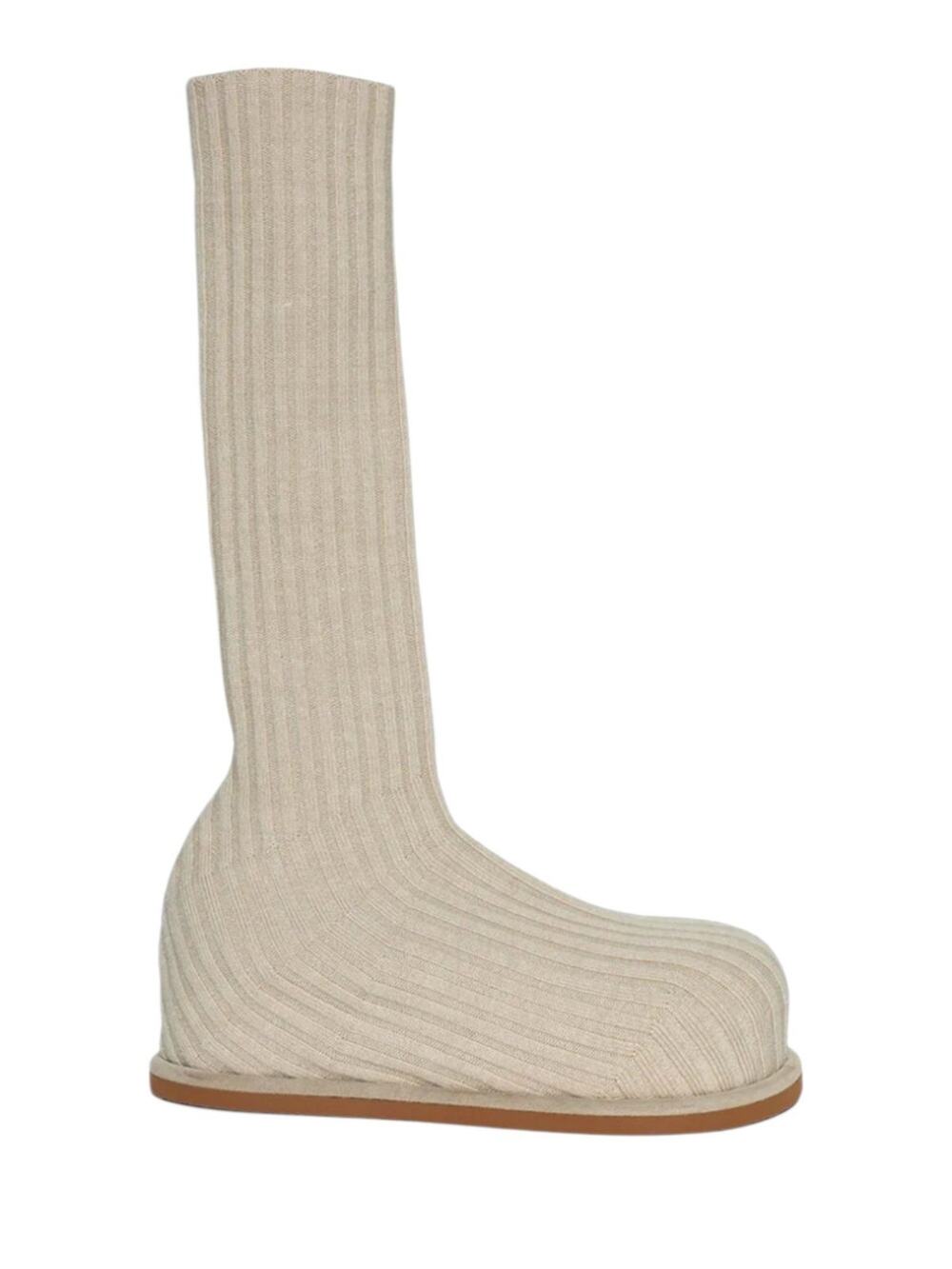Amina Muaddi Veneda Stretch Boot Fuzzy Ribbed Knit Beige IT 40